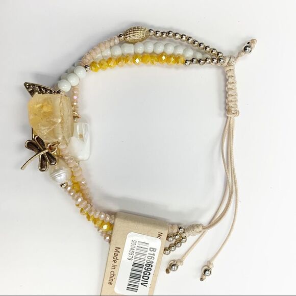 Dragonfly Multi Stone Beaded Charm Bracelet, Adjustable One Size - Picture 5 of 7